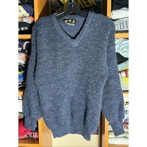 Vintage Barbour Marl Knit Fisherman Wool V Neck Sweater 36